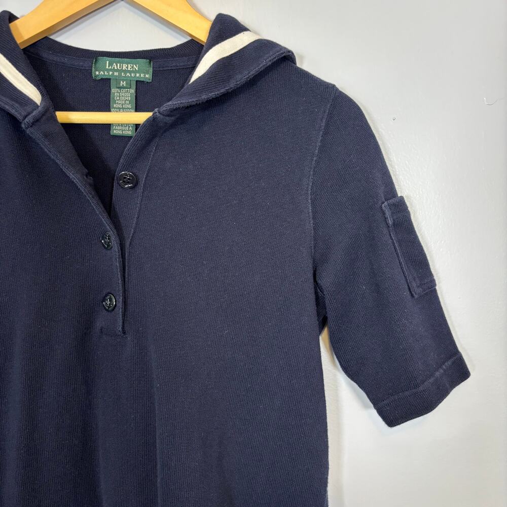 Navy Sailor Collar Cotton Maxi Dress Nautical Classic Vtg | True Summer - Picture 4 of 8